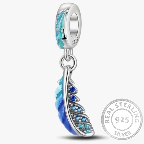 Jewelry - Genuine 925 Sterling Silver Enameled Feather Charm